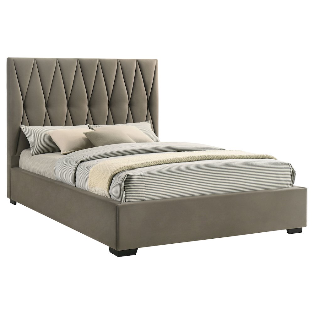 Delsea Upholstered Queen Panel Platform Bed Light Brown. Picture 3
