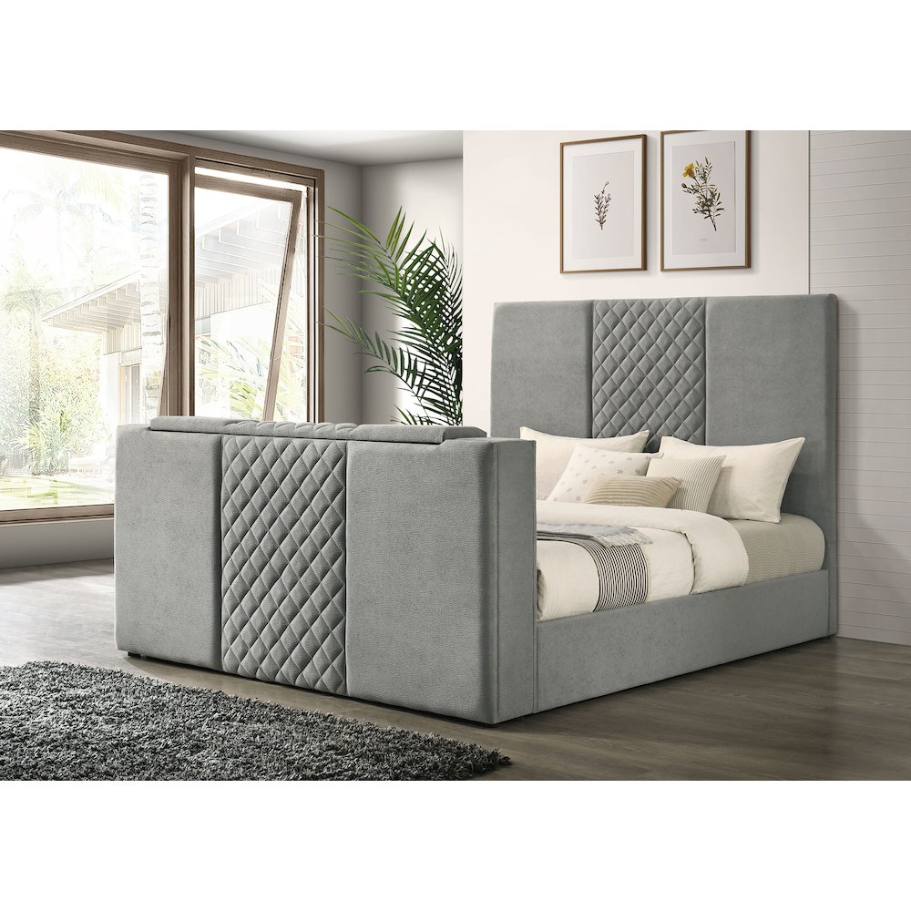 Tara 61-inch Upholstered Eastern King Panel TV Bed Grey. Picture 2