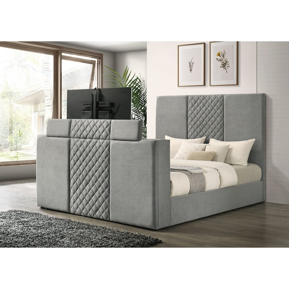 Tara 61-inch Upholstered Eastern King Panel TV Bed Grey. Picture 3