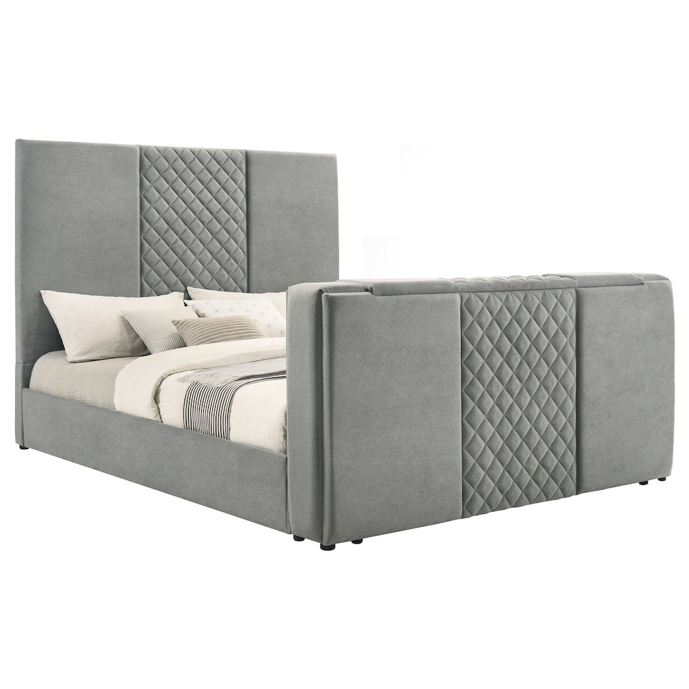 Tara 61-inch Upholstered Eastern King Panel TV Bed Grey. Picture 4
