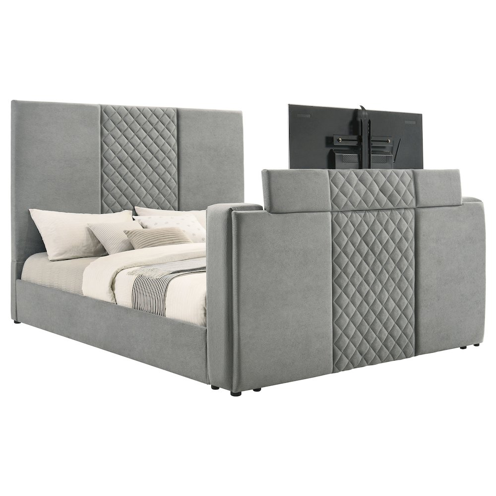Tara 61-inch Upholstered Eastern King Panel TV Bed Grey. Picture 5