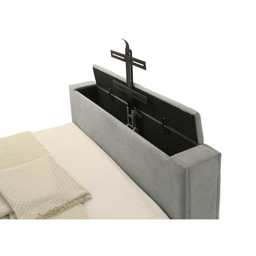 Tara 61-inch Upholstered Eastern King Panel TV Bed Grey. Picture 10