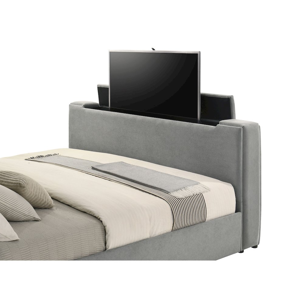 Tara 61-inch Upholstered Eastern King Panel TV Bed Grey. Picture 11