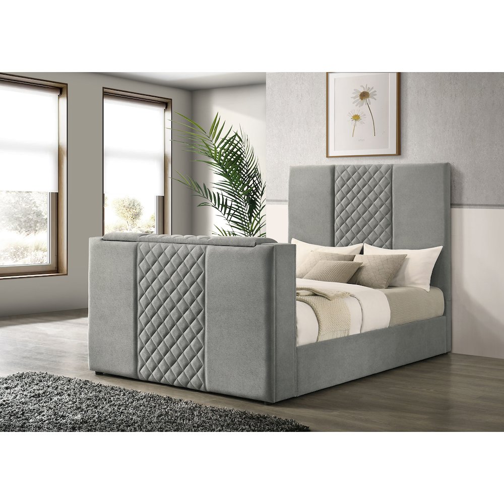 Tara 61-inch Upholstered Queen Panel TV Bed Grey. Picture 2