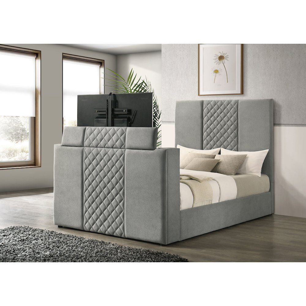 Tara 61-inch Upholstered Queen Panel TV Bed Grey. Picture 3