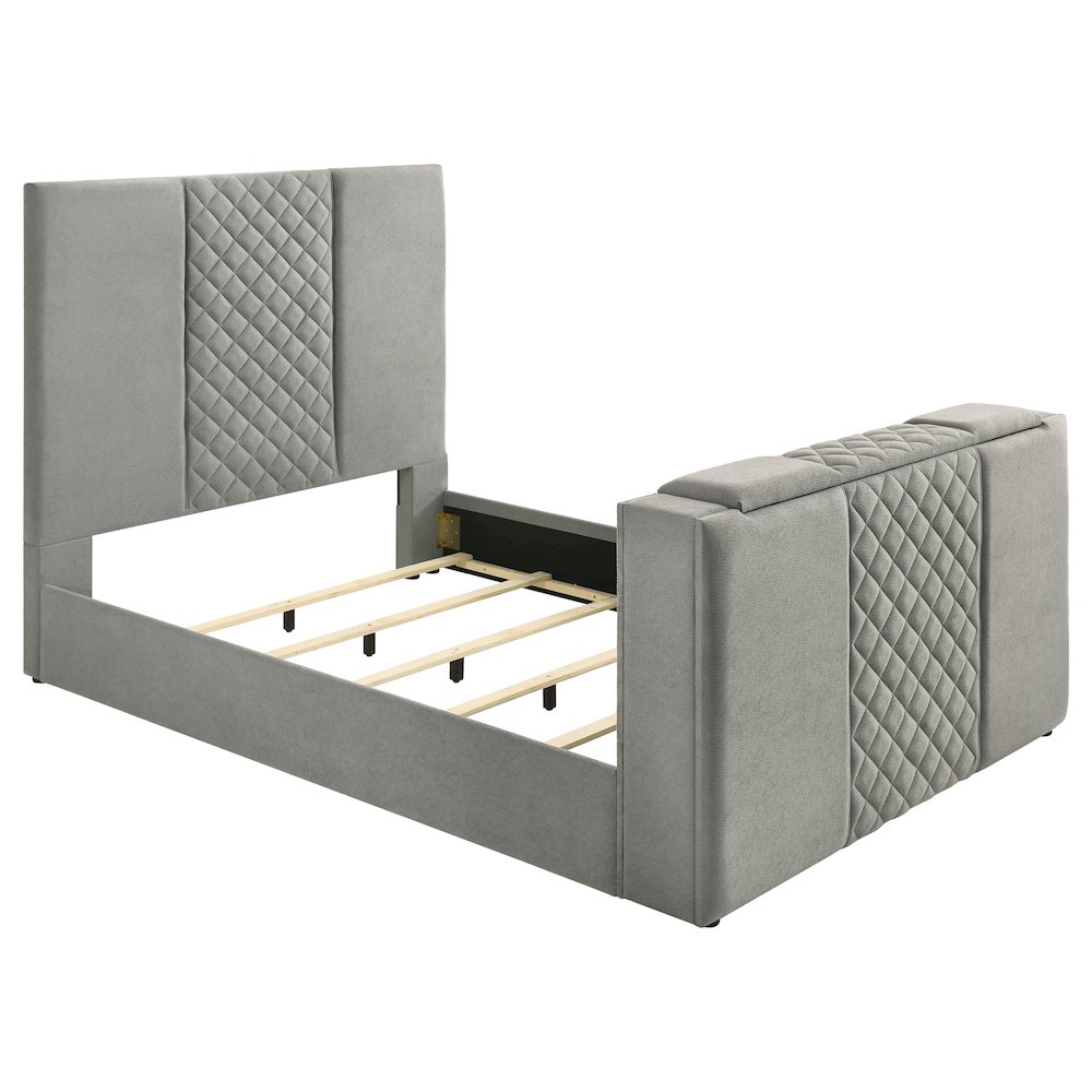 Tara 61-inch Upholstered Queen Panel TV Bed Grey. Picture 1