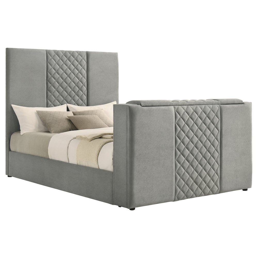 Tara 61-inch Upholstered Queen Panel TV Bed Grey. Picture 4