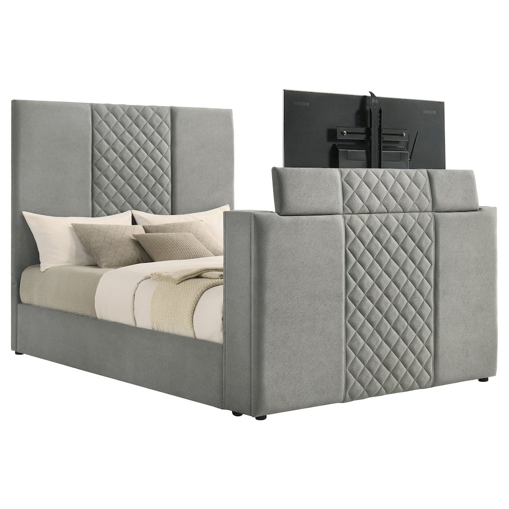 Tara 61-inch Upholstered Queen Panel TV Bed Grey. Picture 5