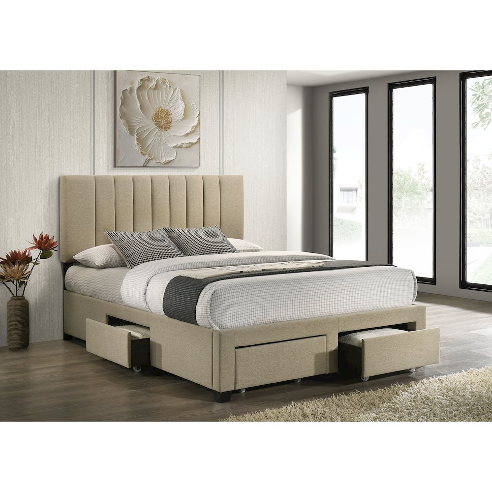 Wheatland 4-drawer Upholstered Full Storage Bed Light Brown. Picture 3