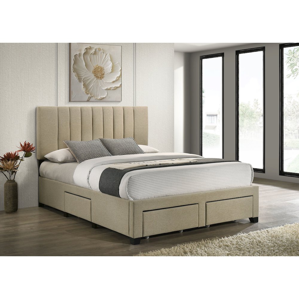 Wheatland 4-drawer Upholstered Queen Storage Bed Light Brown. Picture 2