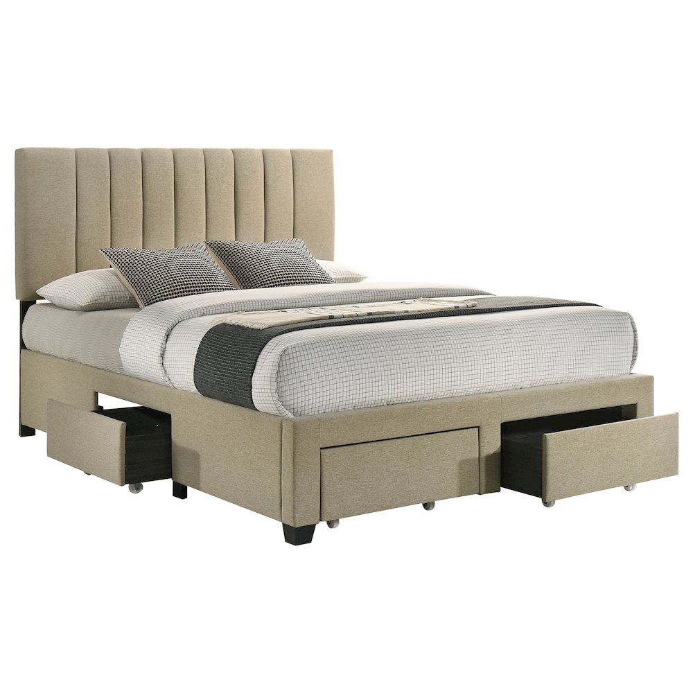 Wheatland 4-drawer Upholstered Queen Storage Bed Light Brown. Picture 5
