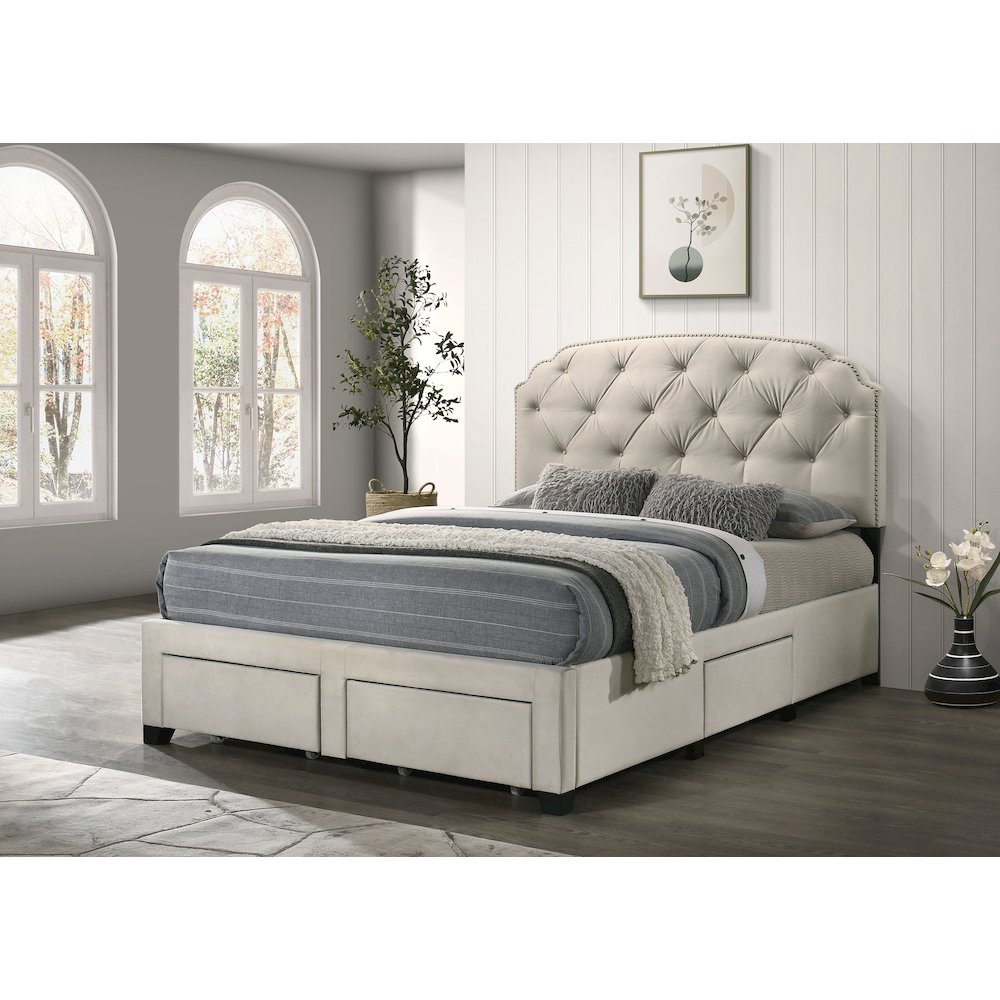 Marianna 4-drawer Upholstered Queen Storage Bed Cream. Picture 2