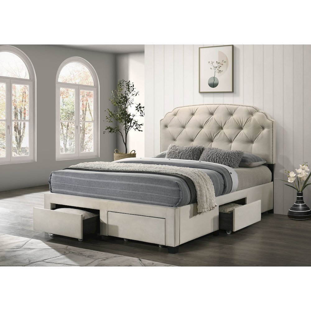 Marianna 4-drawer Upholstered Queen Storage Bed Cream. Picture 3