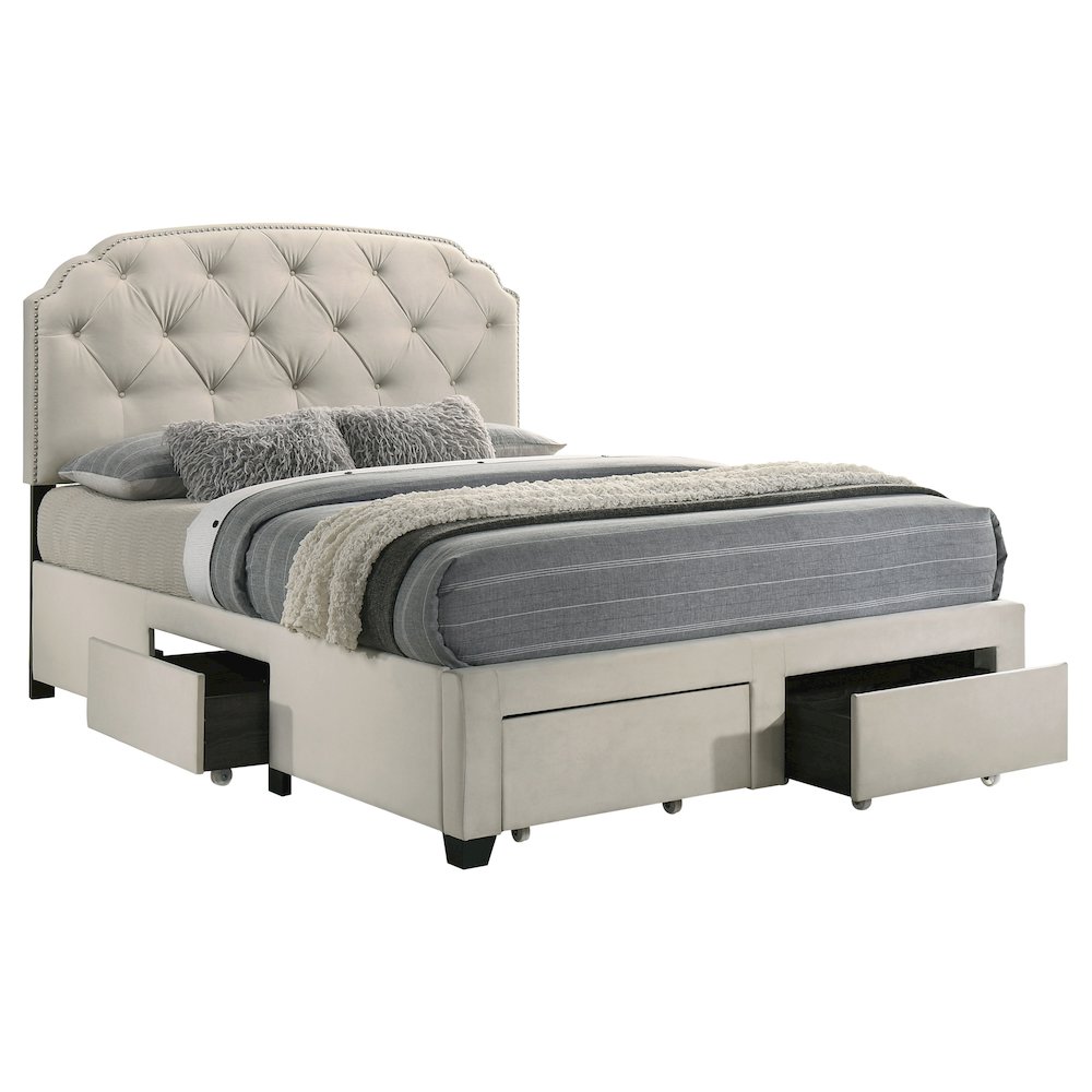 Marianna 4-drawer Upholstered Queen Storage Bed Cream. Picture 5