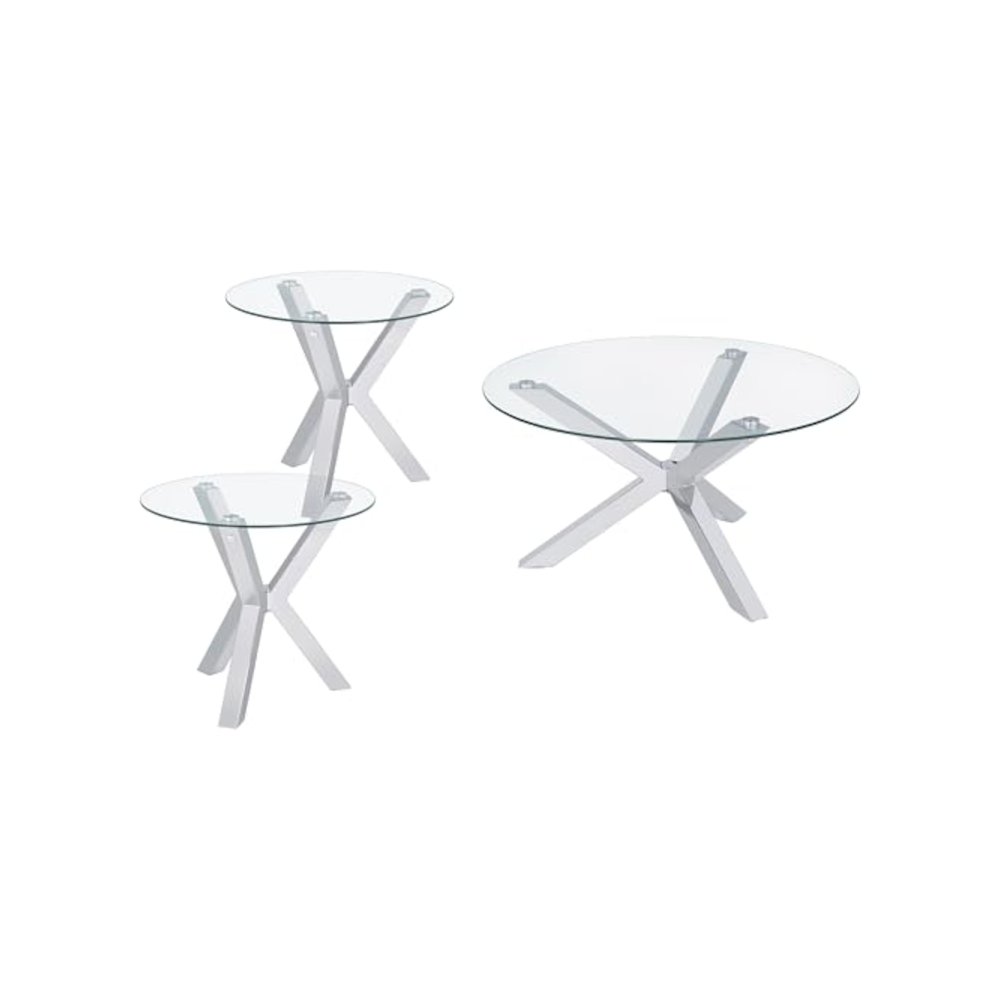 Kenzie 3-piece Round Coffee and End Table Set Chrome. Picture 1