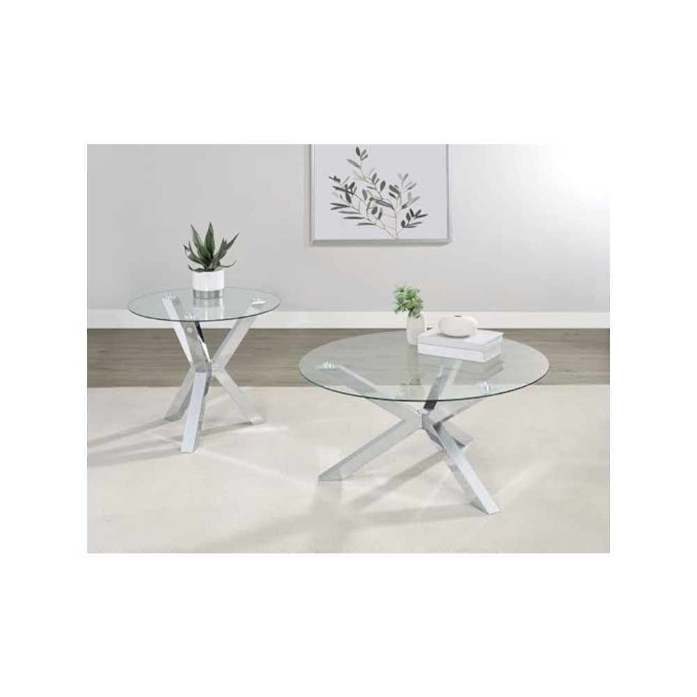 Kenzie 2-piece Round Coffee and End Table Set Chrome. Picture 2
