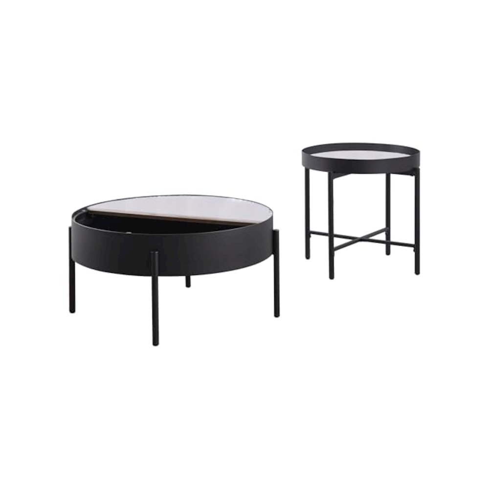 Ozella 2-piece Round Coffee and End Table Set Sandy Black. Picture 3