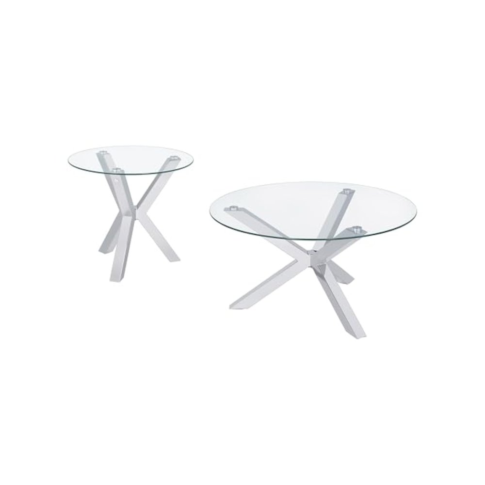 Kenzie 2-piece Round Coffee and End Table Set Chrome. Picture 1