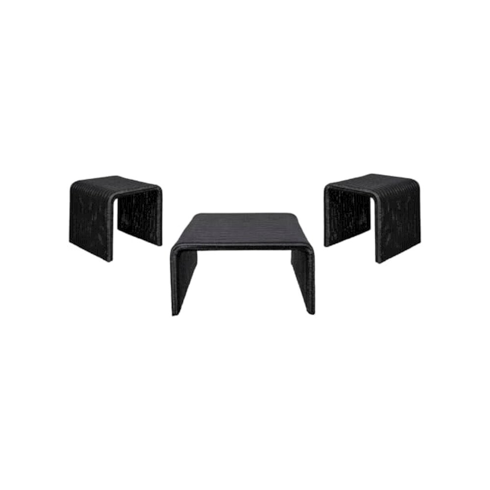 Cahya 3-piece Rattan Coffee and End Table Set Black. Picture 1