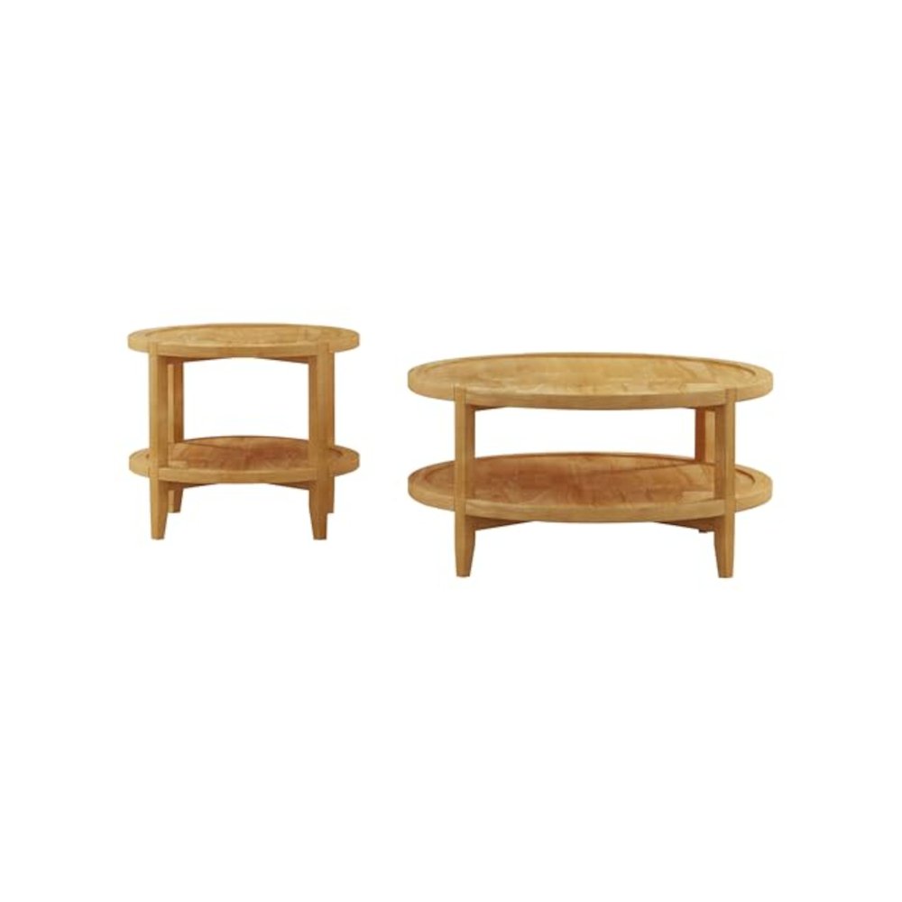Camillo 2-piece Round Coffee and End Table Set Maple. Picture 1