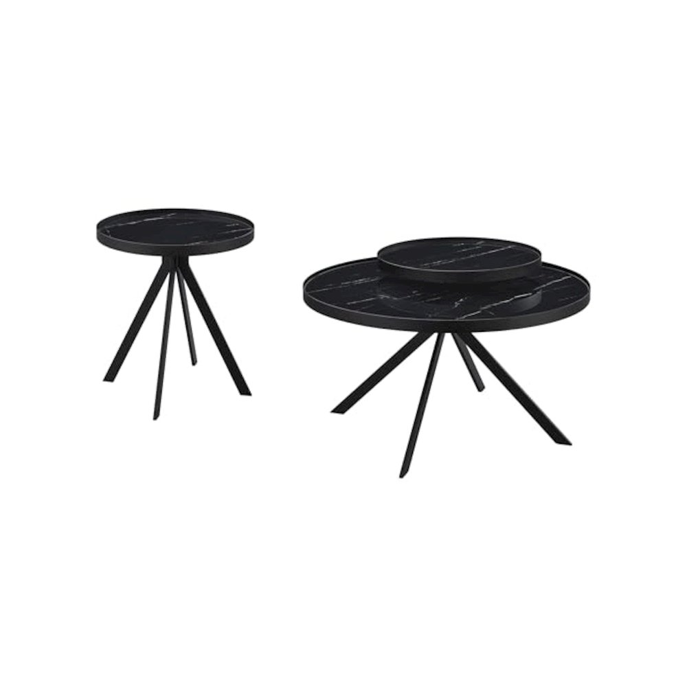 Briggs 2-piece Round Coffee and End Table Set Black. Picture 1