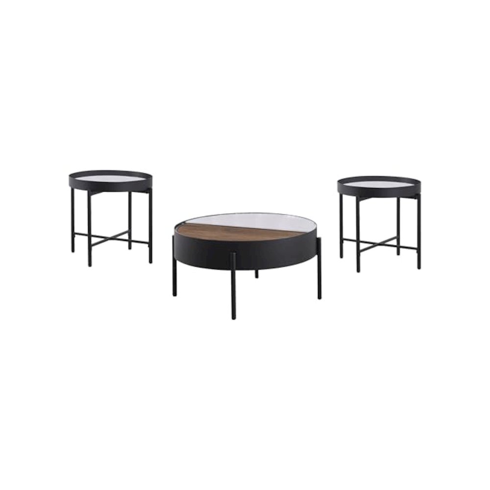 Ozella 3-piece Round Coffee and End Table Set Sandy Black. Picture 1