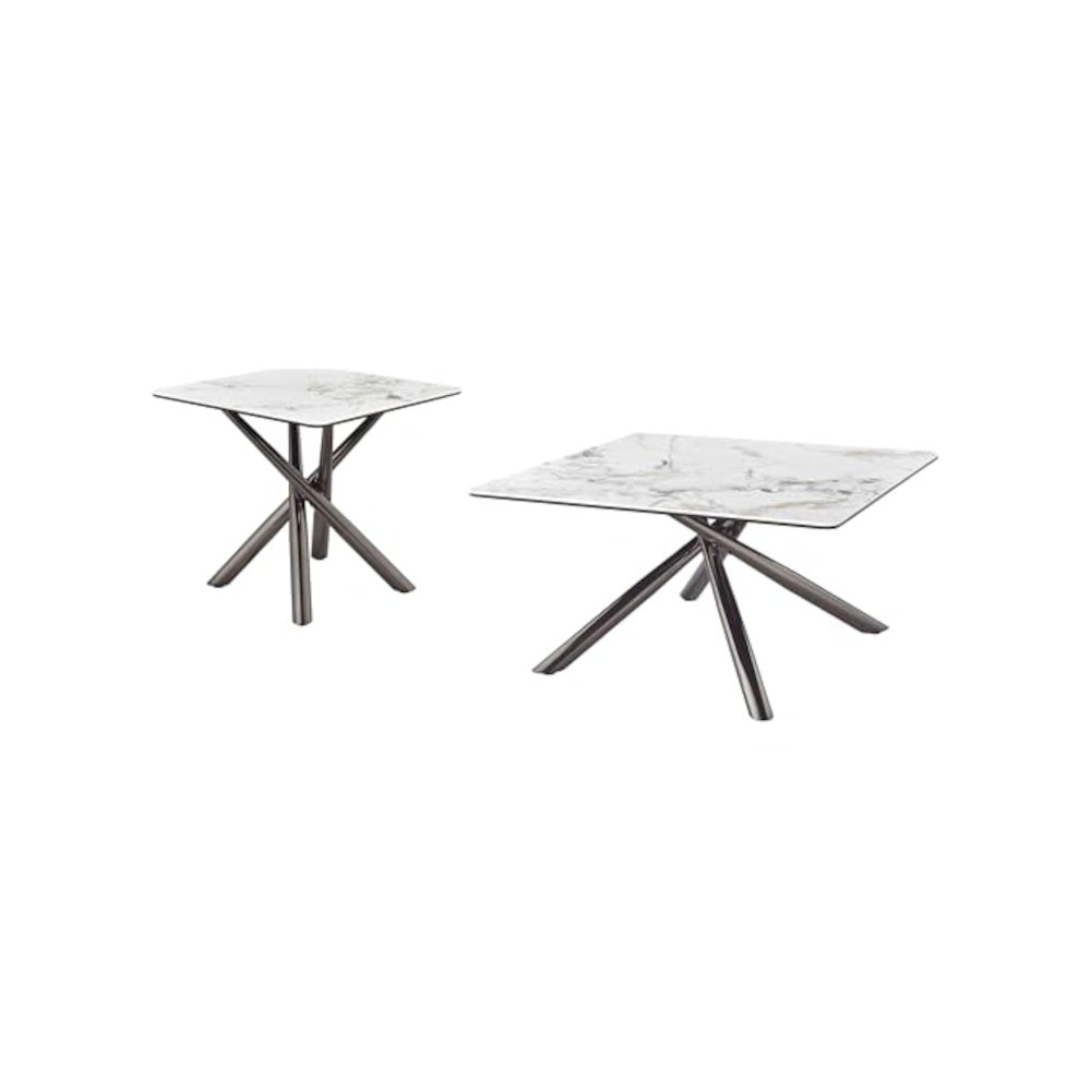 Carvell 2-piece Square Coffee and End Table Set Mirage White. Picture 1