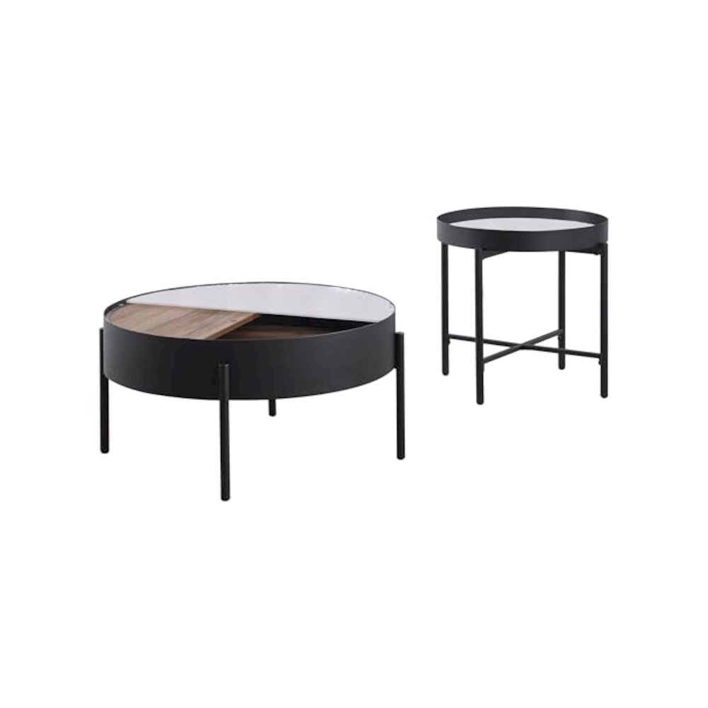 Ozella 2-piece Round Coffee and End Table Set Sandy Black. Picture 2