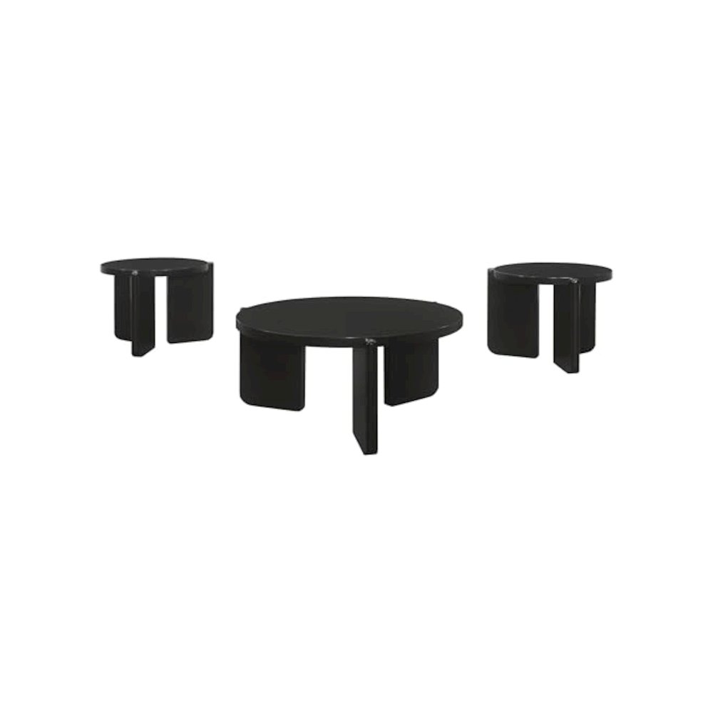 Cordova 3-piece Solid Wood Coffee and End Table Set Black. Picture 1