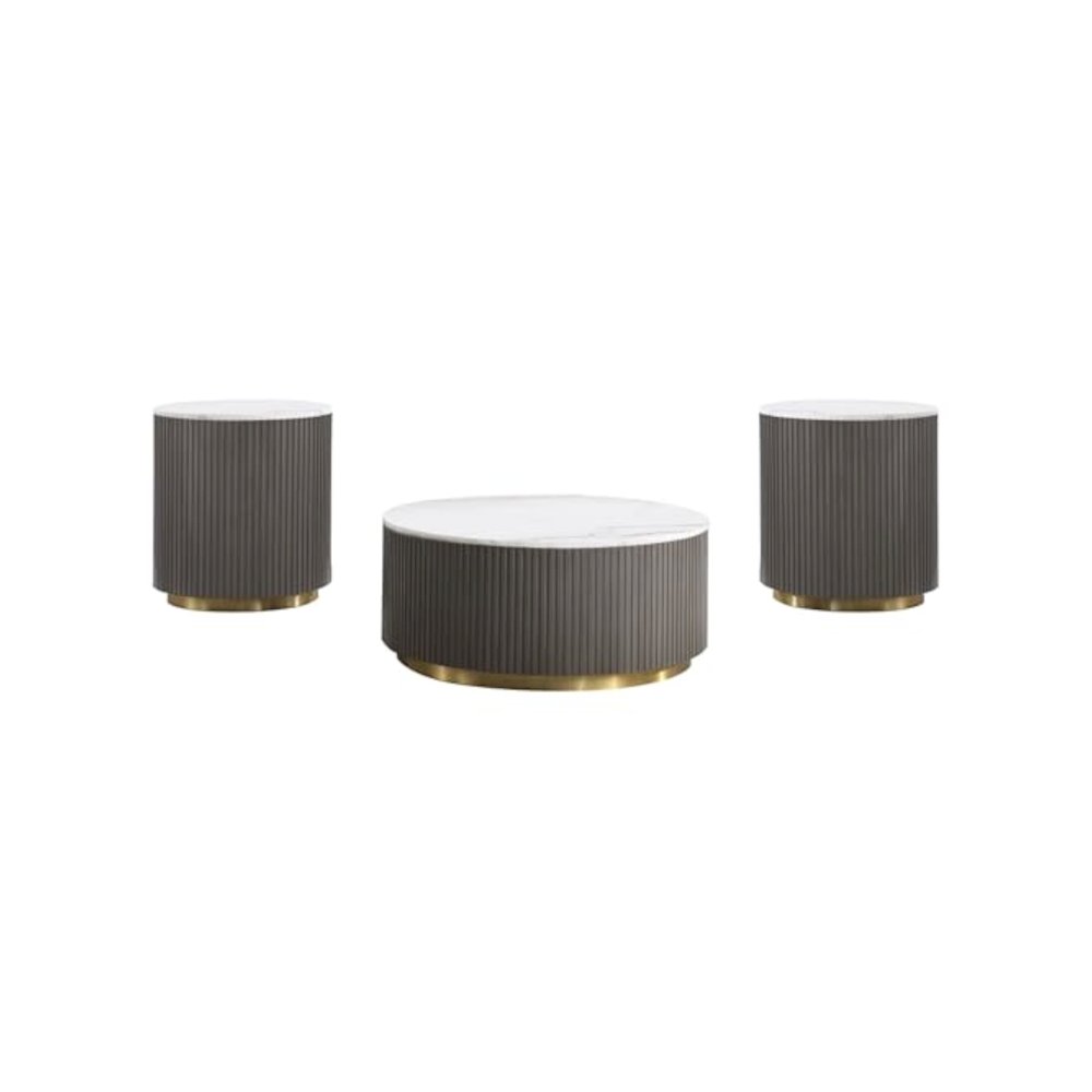 Jason 3-piece Round Marble Coffee and End Table Set White. Picture 1