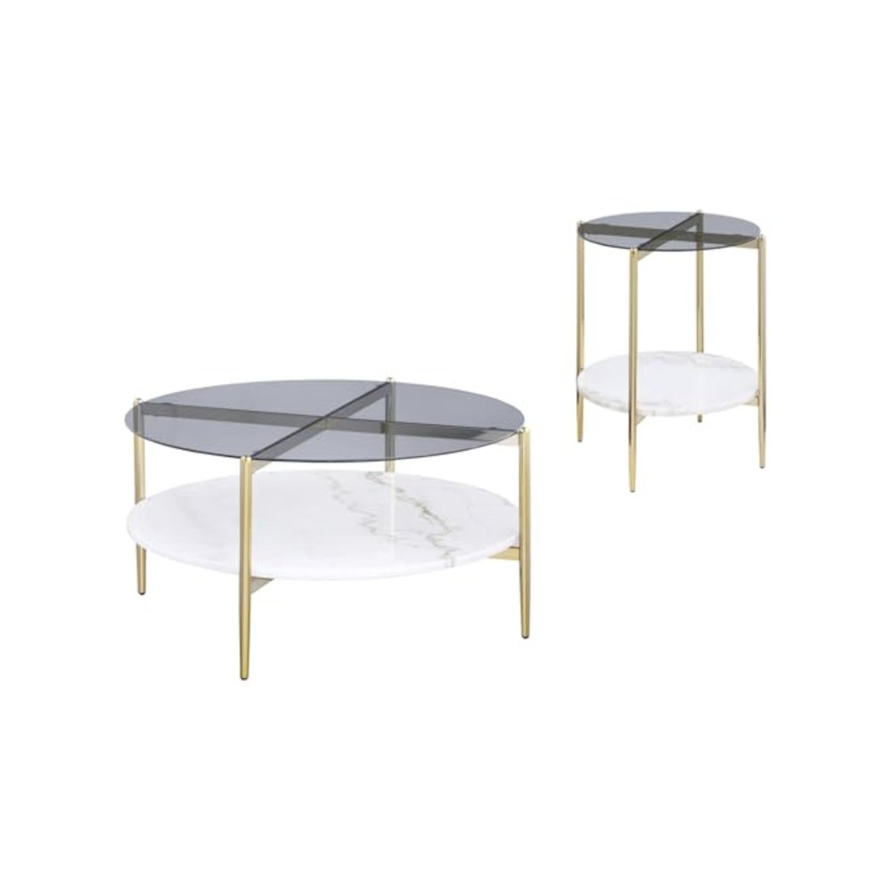 Jonelle 2-piece Round Coffee and End Table Set Gold. Picture 1