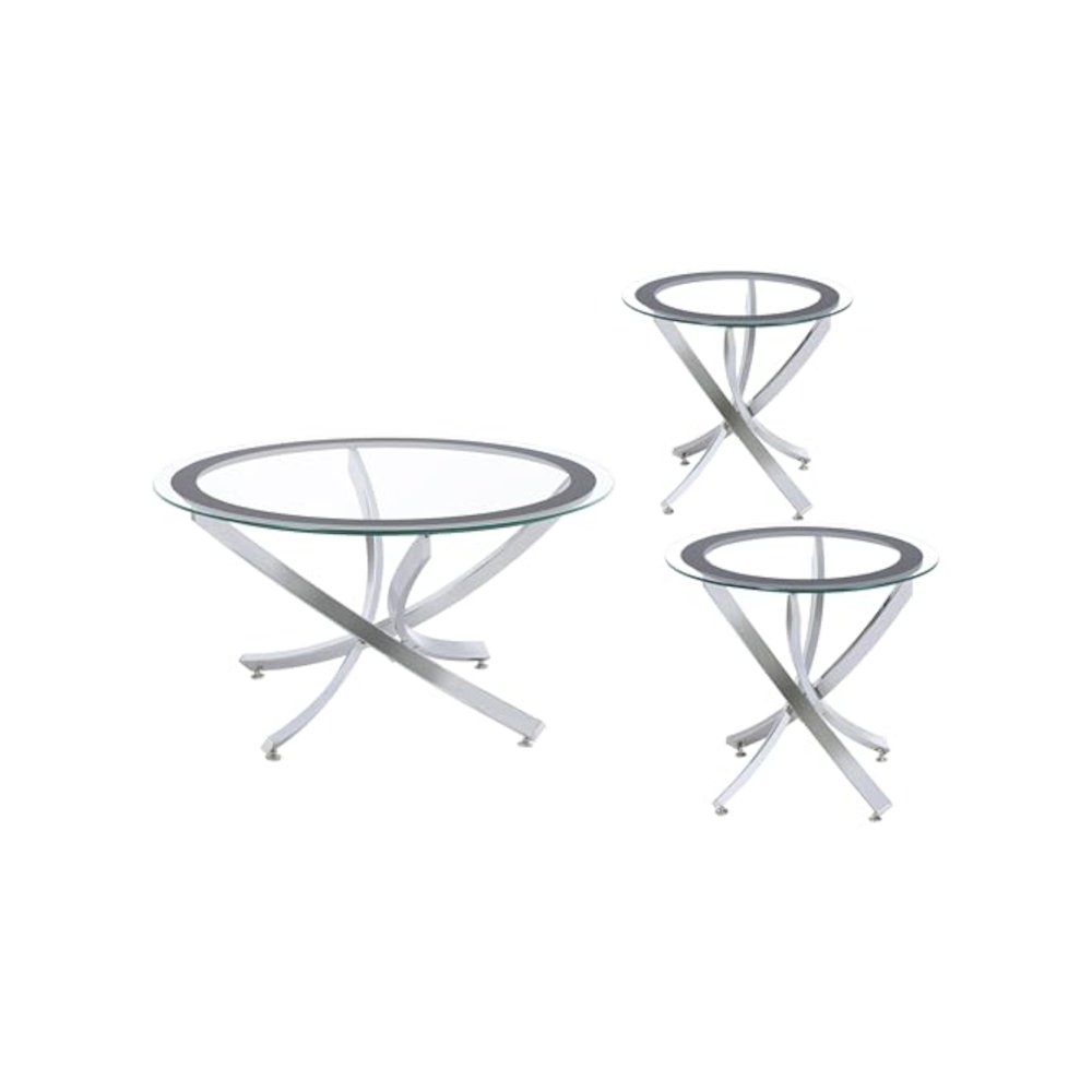 Brooke 3-piece Round Coffee and End Table Set Chrome. Picture 1