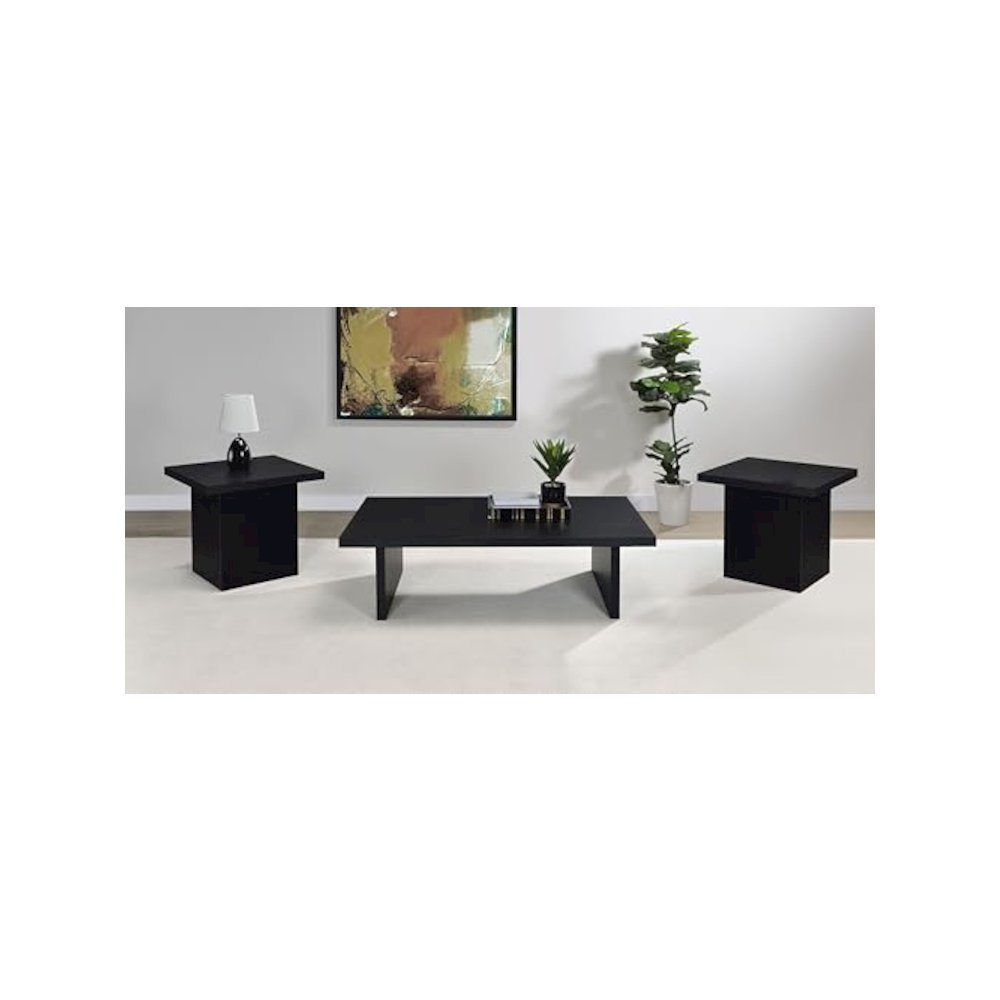 Max 3-piece Rectangular Coffee and End Table Set Black. Picture 2