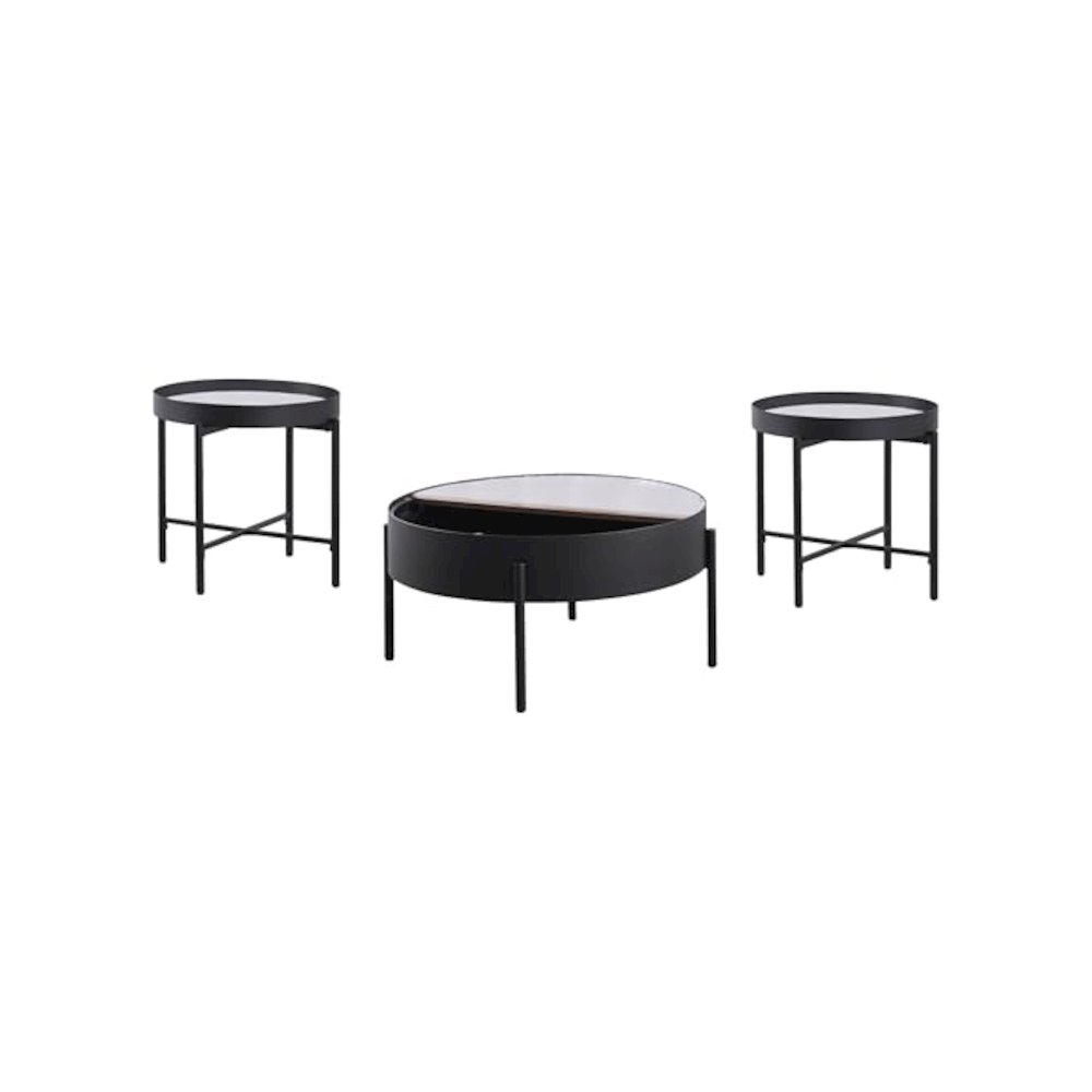 Ozella 3-piece Round Coffee and End Table Set Sandy Black. Picture 3