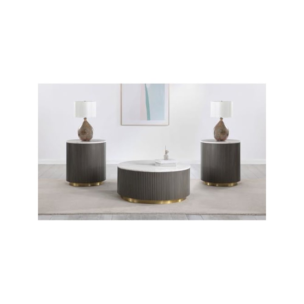 Jason 3-piece Round Marble Coffee and End Table Set White. Picture 4