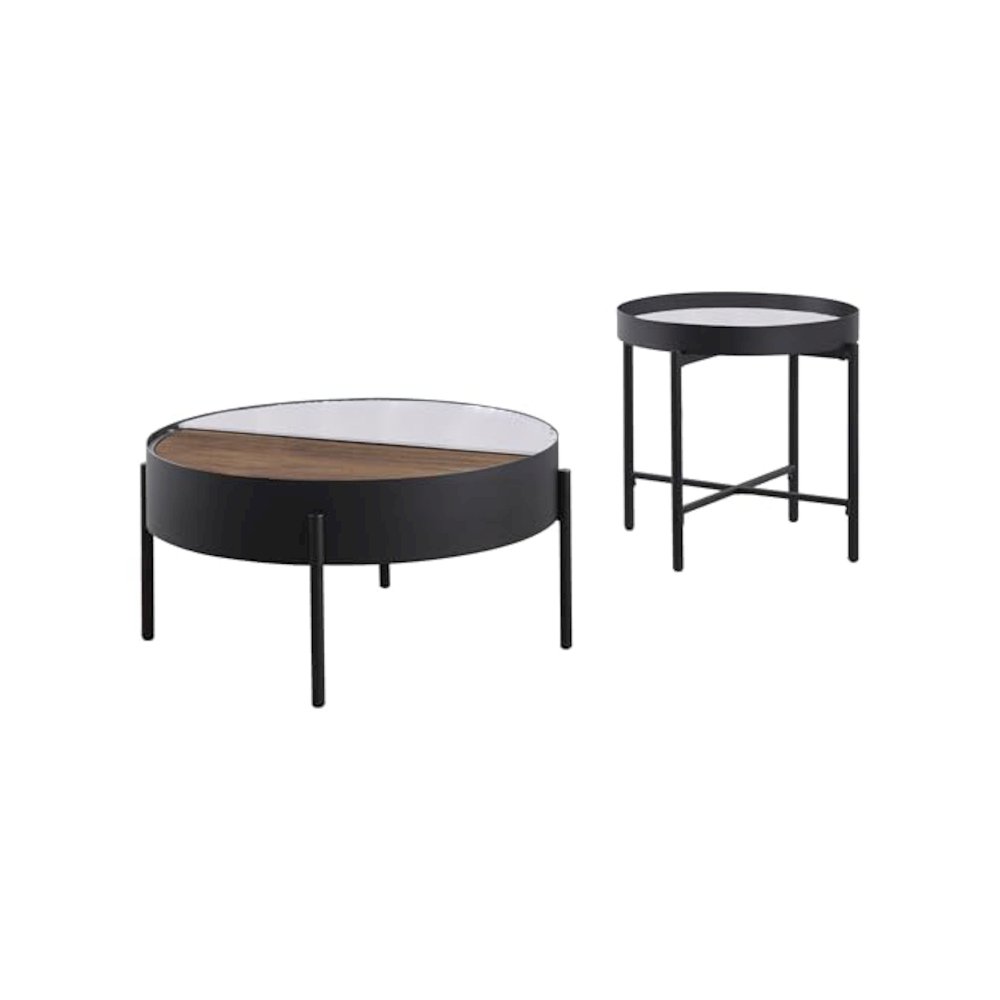 Ozella 2-piece Round Coffee and End Table Set Sandy Black. Picture 1