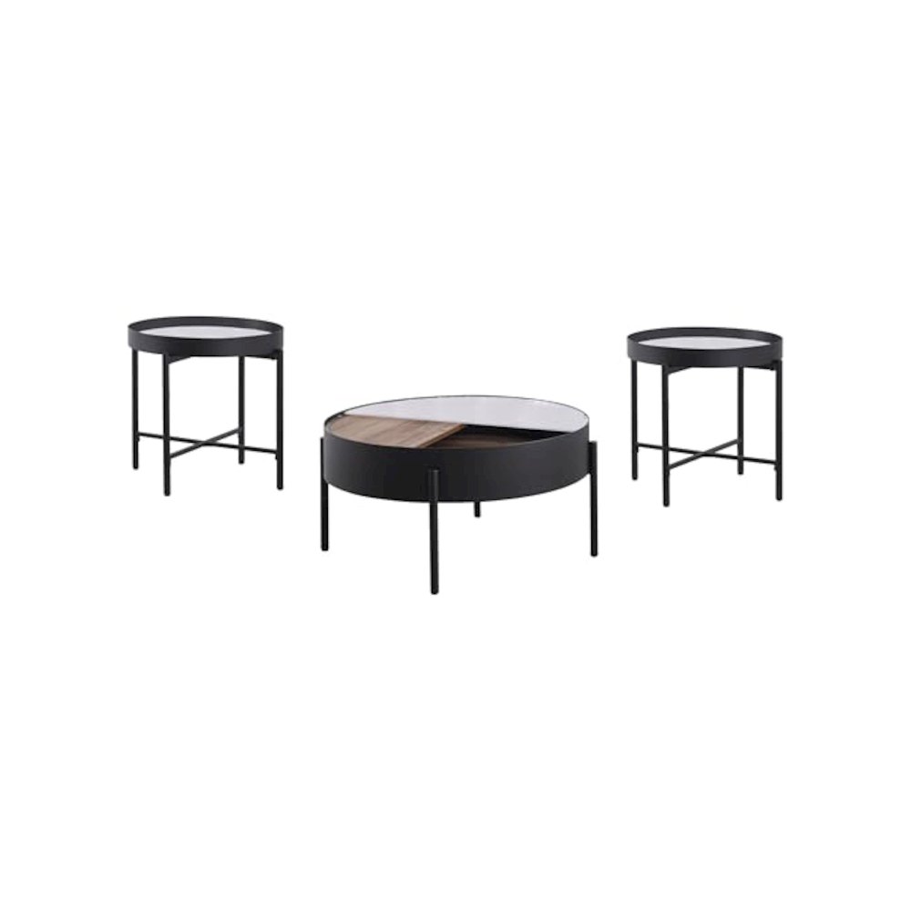 Ozella 3-piece Round Coffee and End Table Set Sandy Black. Picture 2