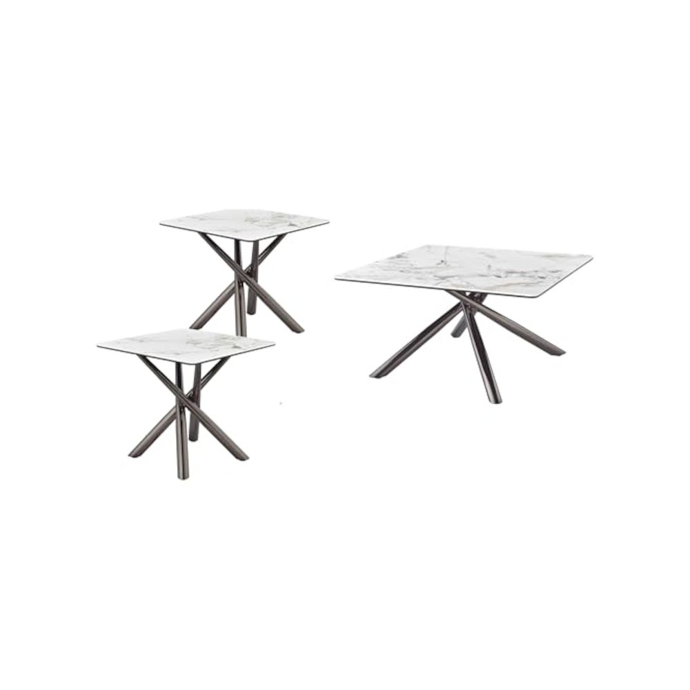 Carvell 3-piece Square Coffee and End Table Set Mirage White. Picture 1