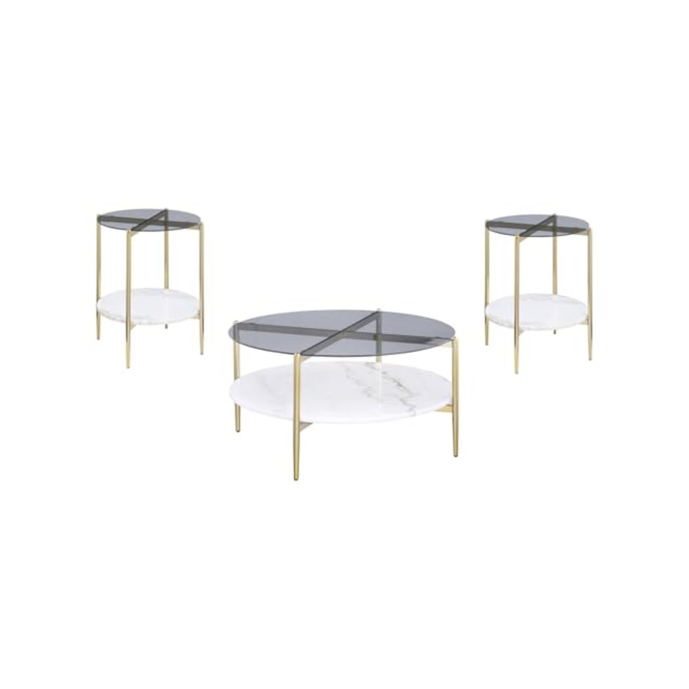 Jonelle 3-piece Round Coffee and End Table Set Gold. Picture 1
