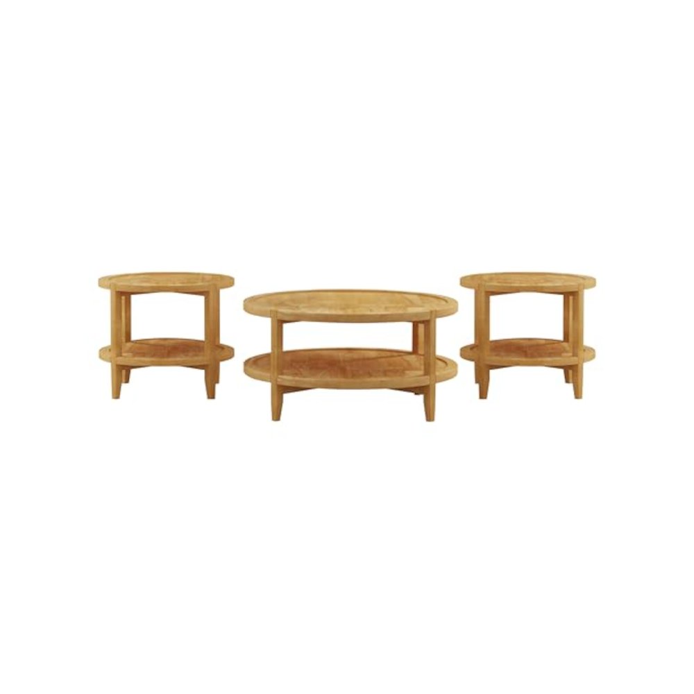 Camillo 3-piece Round Coffee and End Table Set Maple. Picture 1