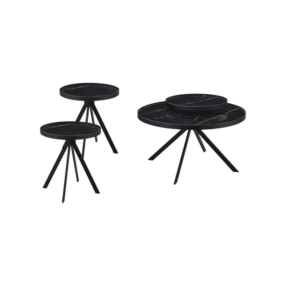 Briggs 3-piece Round Coffee and End Table Set Black. Picture 1