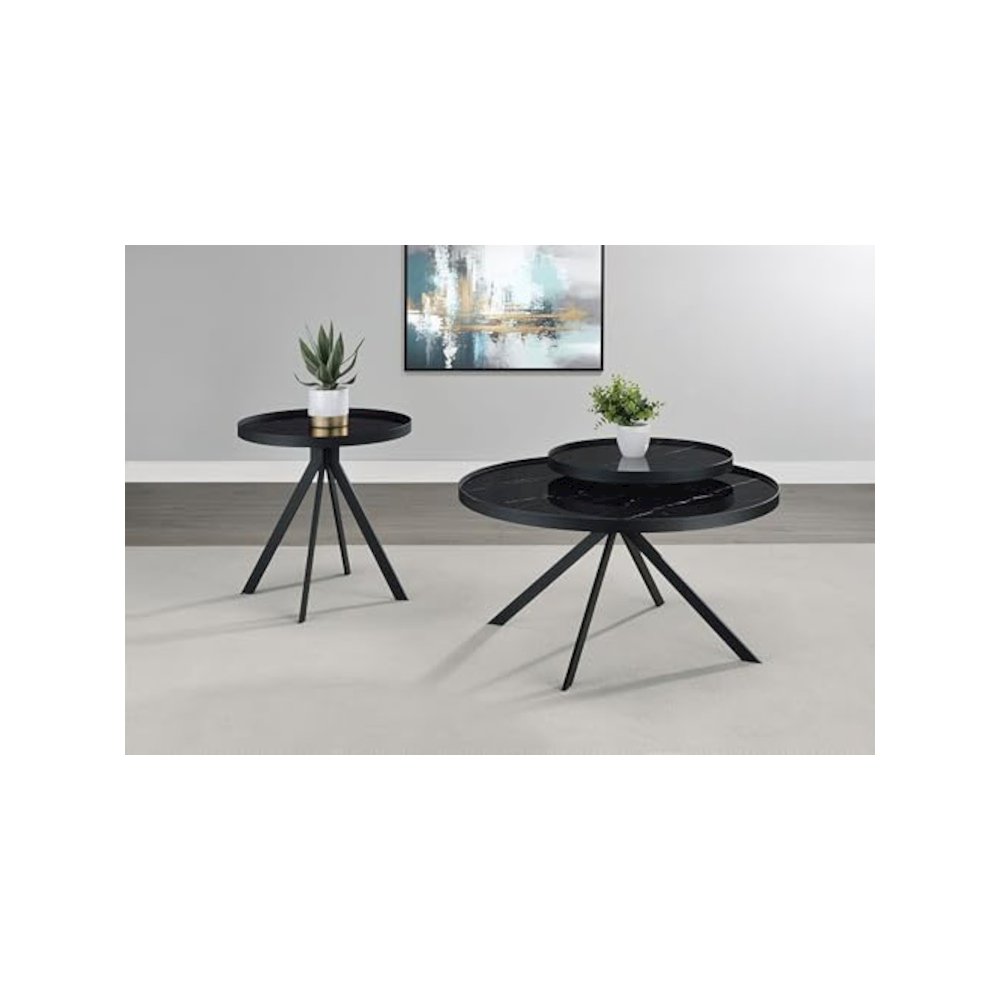 Briggs 2-piece Round Coffee and End Table Set Black. Picture 2