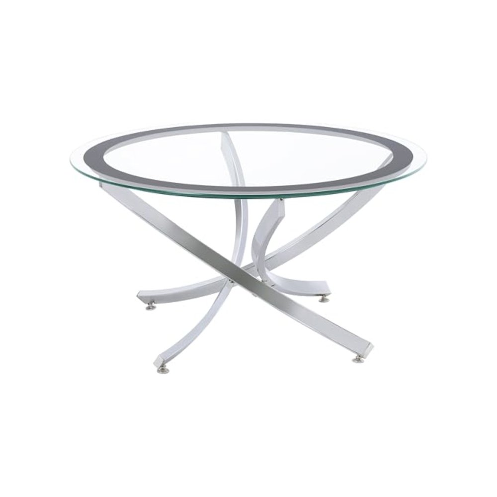 Brooke 3-piece Round Coffee and End Table Set Chrome. Picture 4