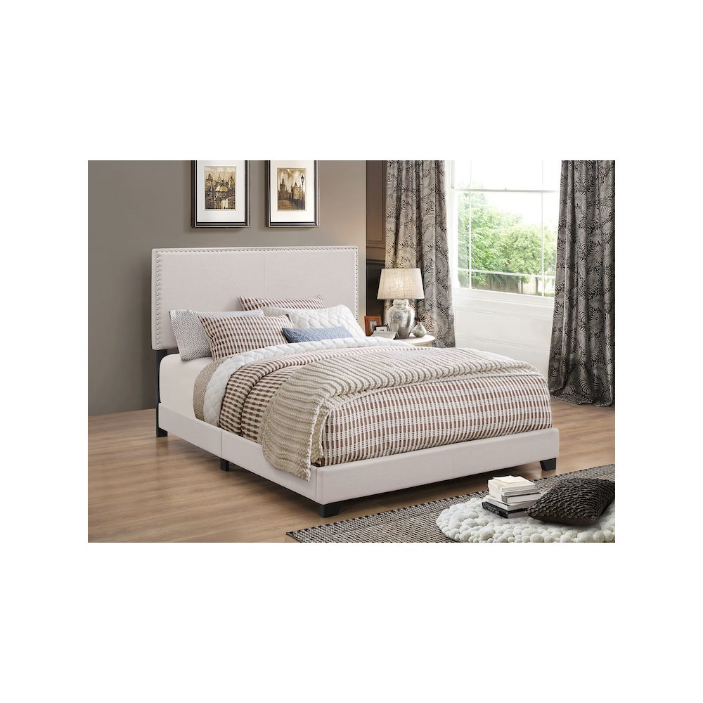 Boyd Upholstered Eastern King Panel Bed Ivory. Picture 6