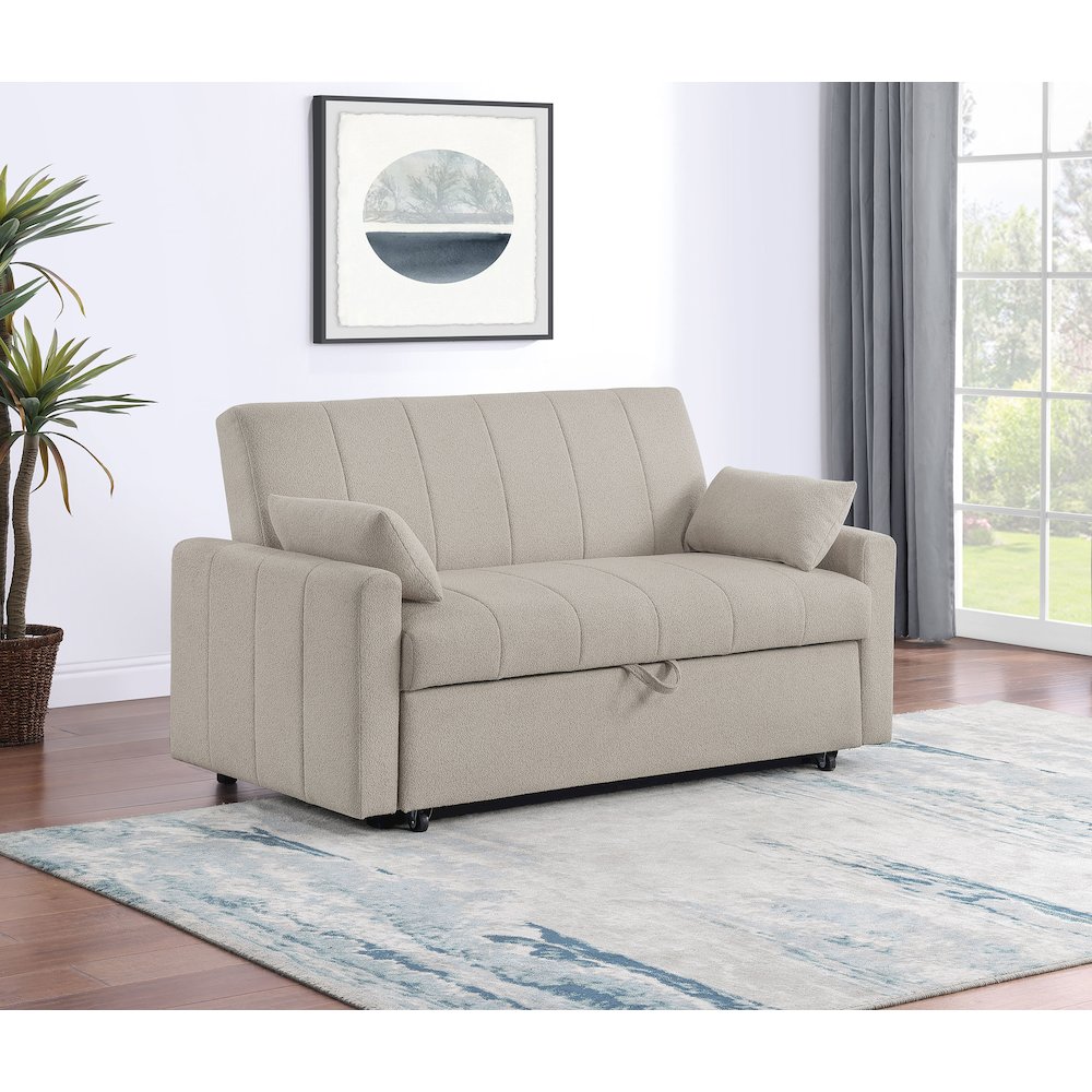 Portland Boucle Upholstered Sleeper Sofa Bed Latte. Picture 11