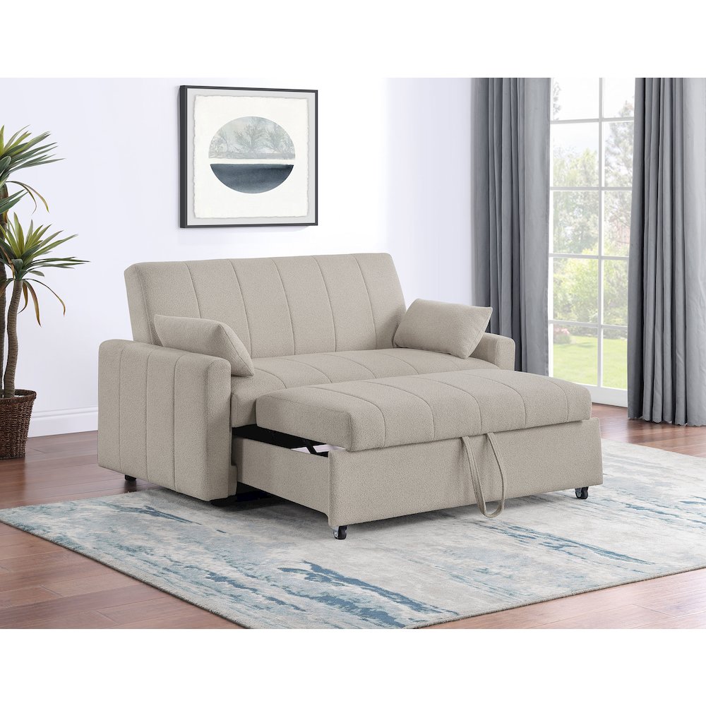 Portland Boucle Upholstered Sleeper Sofa Bed Latte. Picture 13