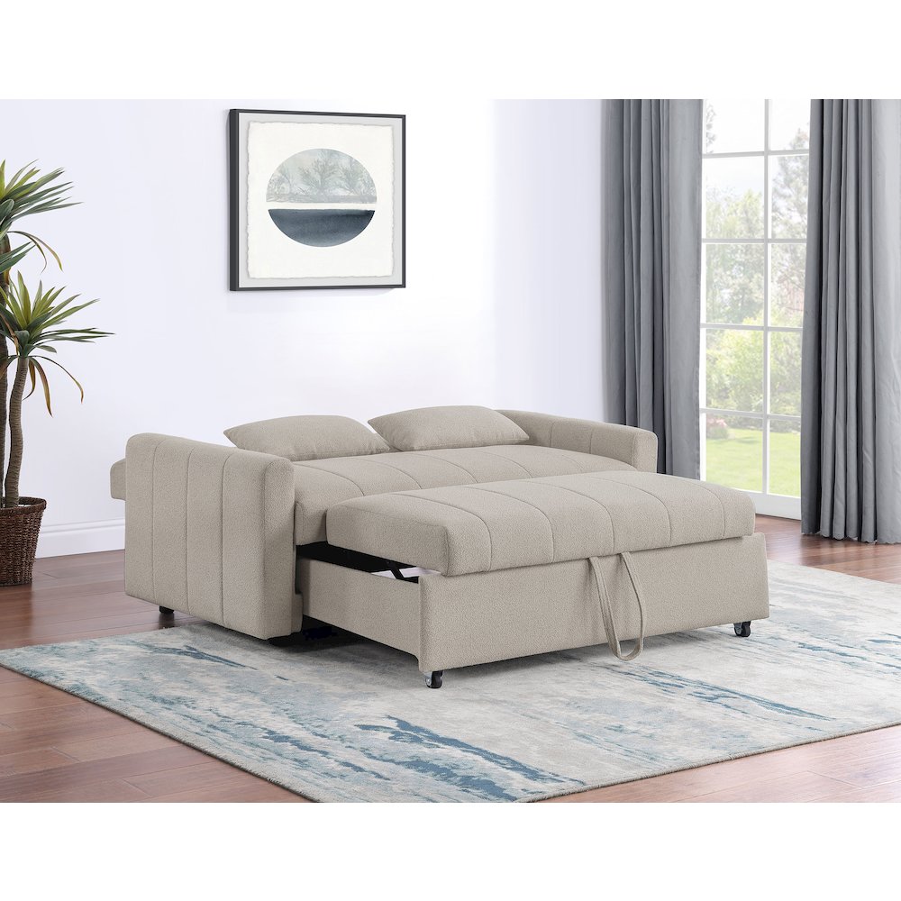 Portland Boucle Upholstered Sleeper Sofa Bed Latte. Picture 14