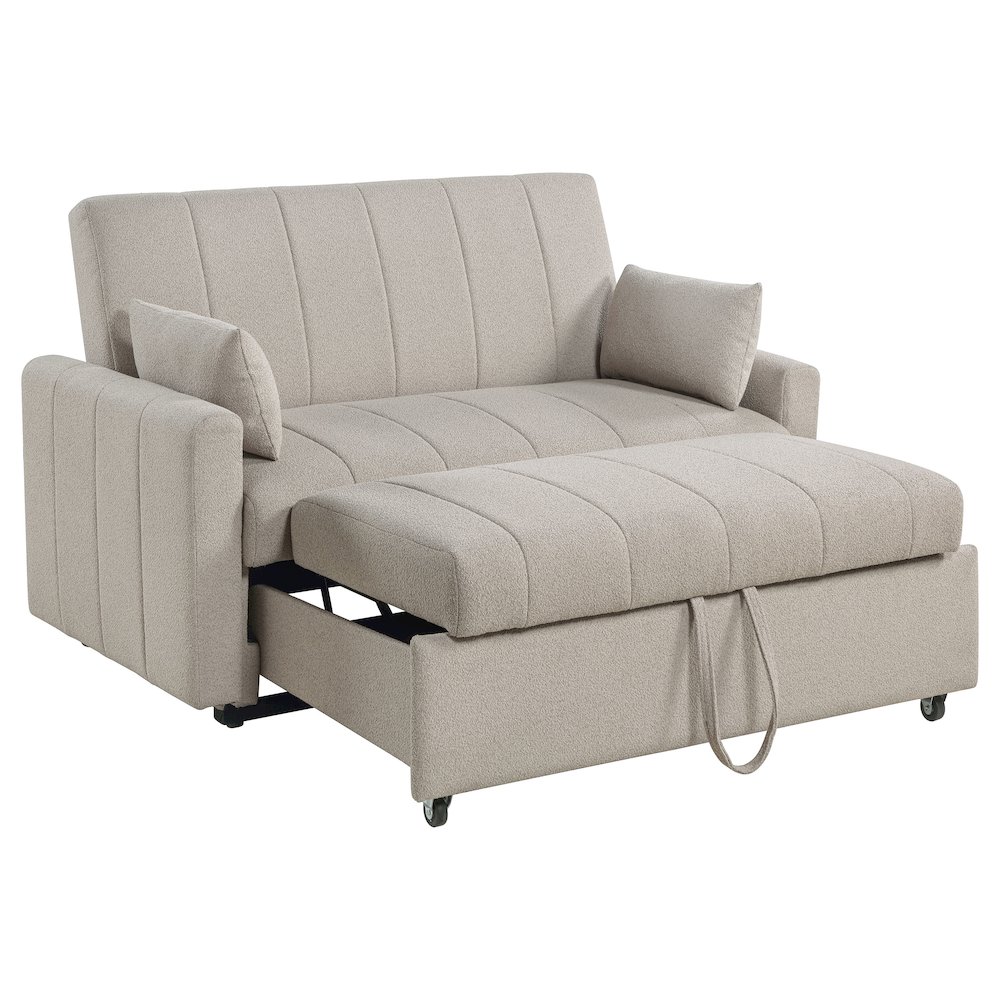 Portland Boucle Upholstered Sleeper Sofa Bed Latte. Picture 3