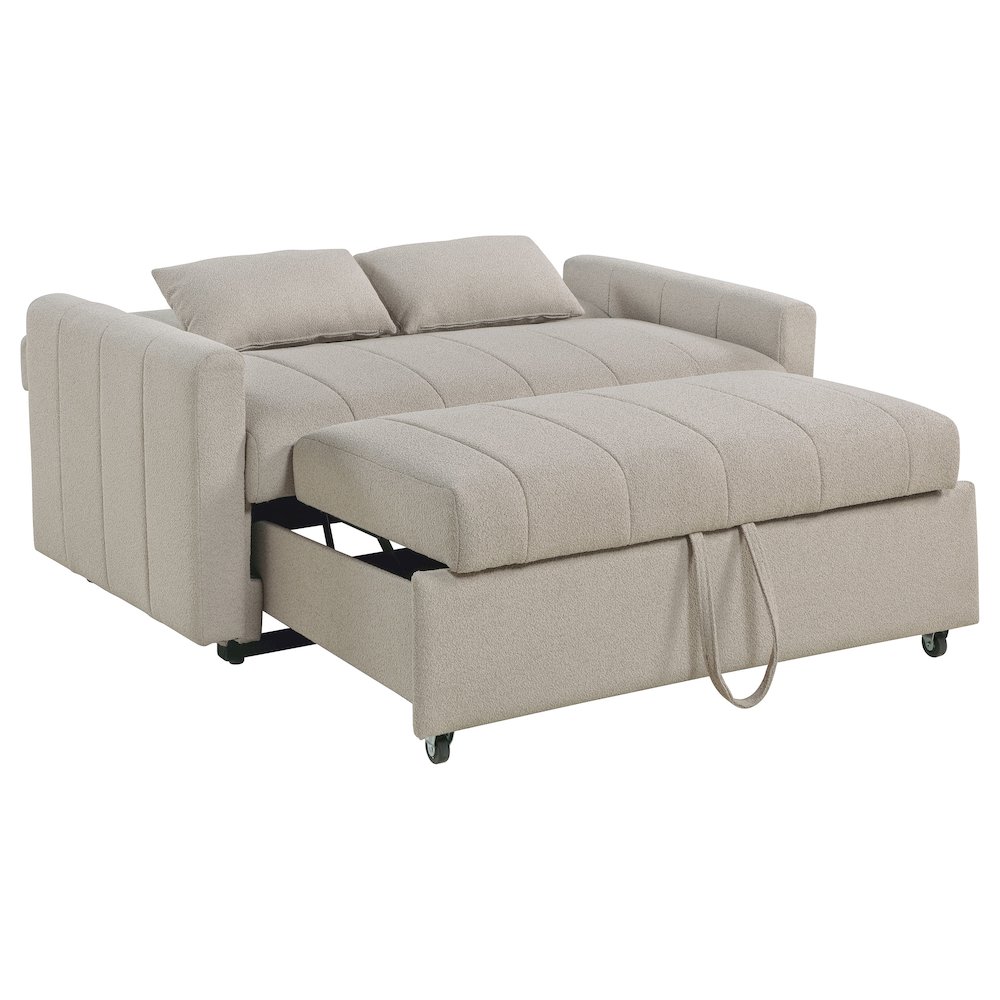 Portland Boucle Upholstered Sleeper Sofa Bed Latte. Picture 4