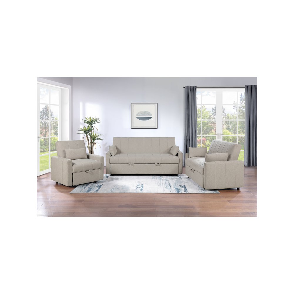 Portland Boucle Upholstered Sleeper Sofa Bed Latte. Picture 15
